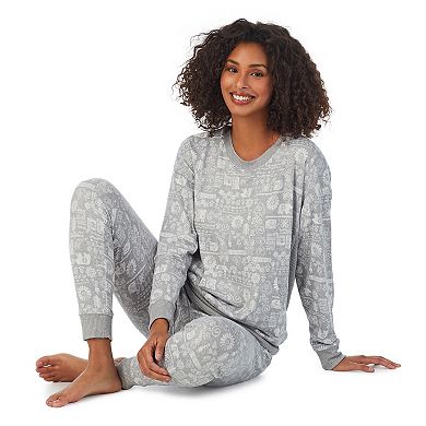 Women's Cuddl Duds Sweater Knit Kangaroo Pocket Top and Banded Bottom Sleep Set