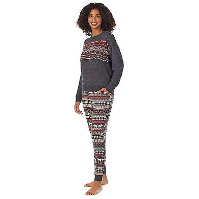 Women's Cuddl Duds Sweater Knit Crewneck Top and Banded Bottom Sleep Set