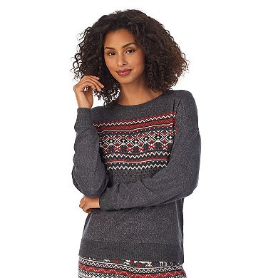 Women's Cuddl Duds Sweater Knit Crewneck Top and Banded Bottom Sleep Set