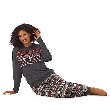 Women's Cuddl Duds Sweater Knit Crewneck Top and Banded Bottom Sleep Set