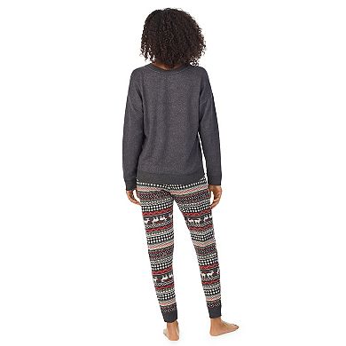 Women's Cuddl Duds Sweater Knit Crewneck Top and Banded Bottom Sleep Set