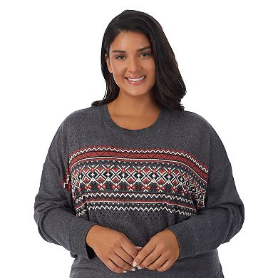 Plus Size Cuddl Duds Sweater Knit Crewneck Top and Banded Bottom Sleep Set