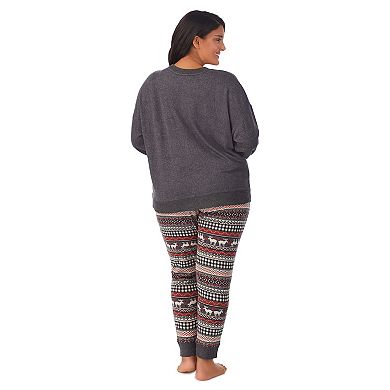 Plus Size Cuddl Duds Sweater Knit Crewneck Top and Banded Bottom Sleep Set