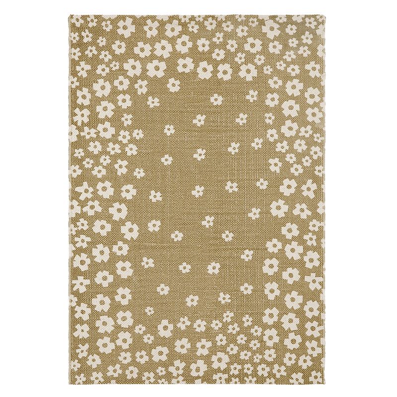 SUPERIOR Wildflower Textured Printed Cotton Area Rug, Beig/Green, 5X8 Ft