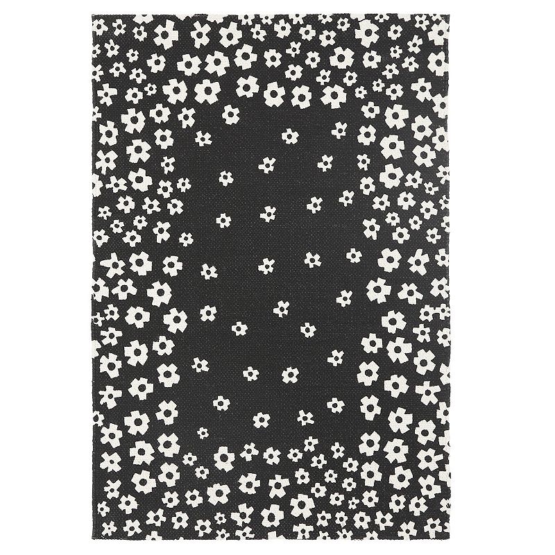 SUPERIOR Wildflower Textured Printed Cotton Area Rug, Black, 5X8 Ft