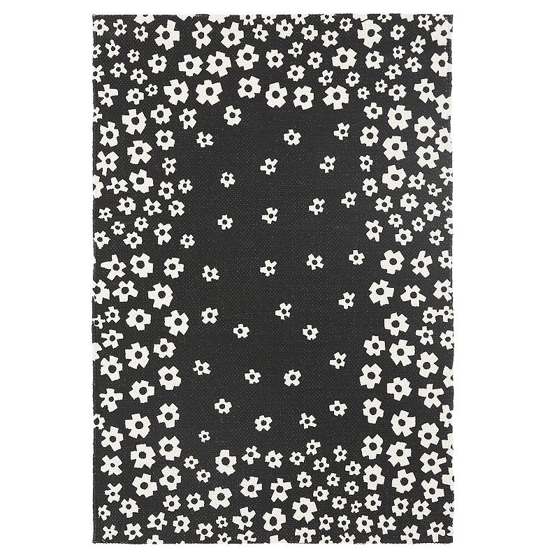 SUPERIOR Wildflower Textured Printed Cotton Area Rug, Black, 8X10 Ft