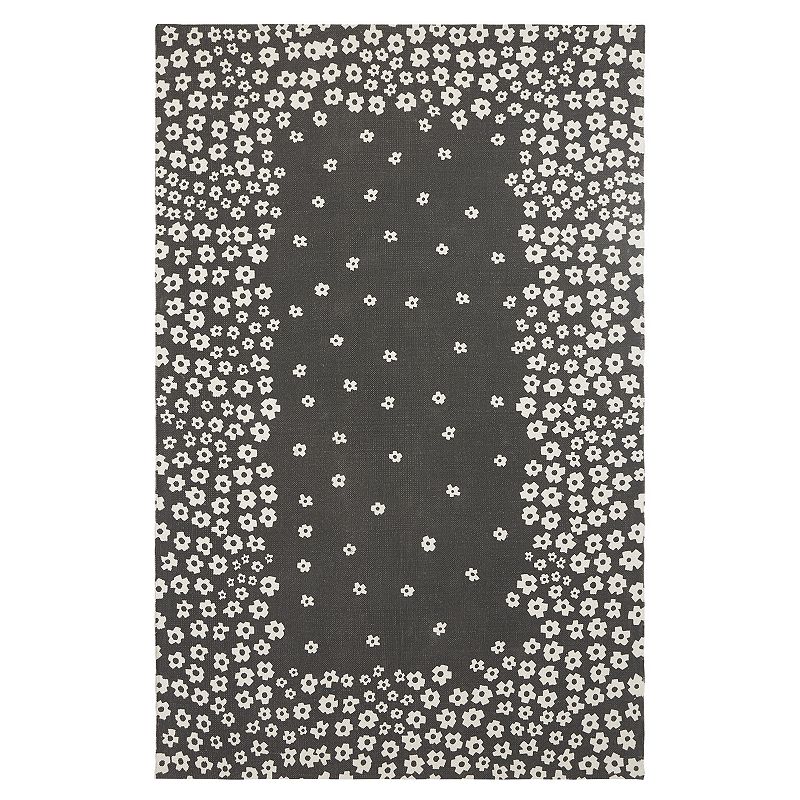 SUPERIOR Wildflower Textured Printed Cotton Area Rug, Black, 5X8 Ft