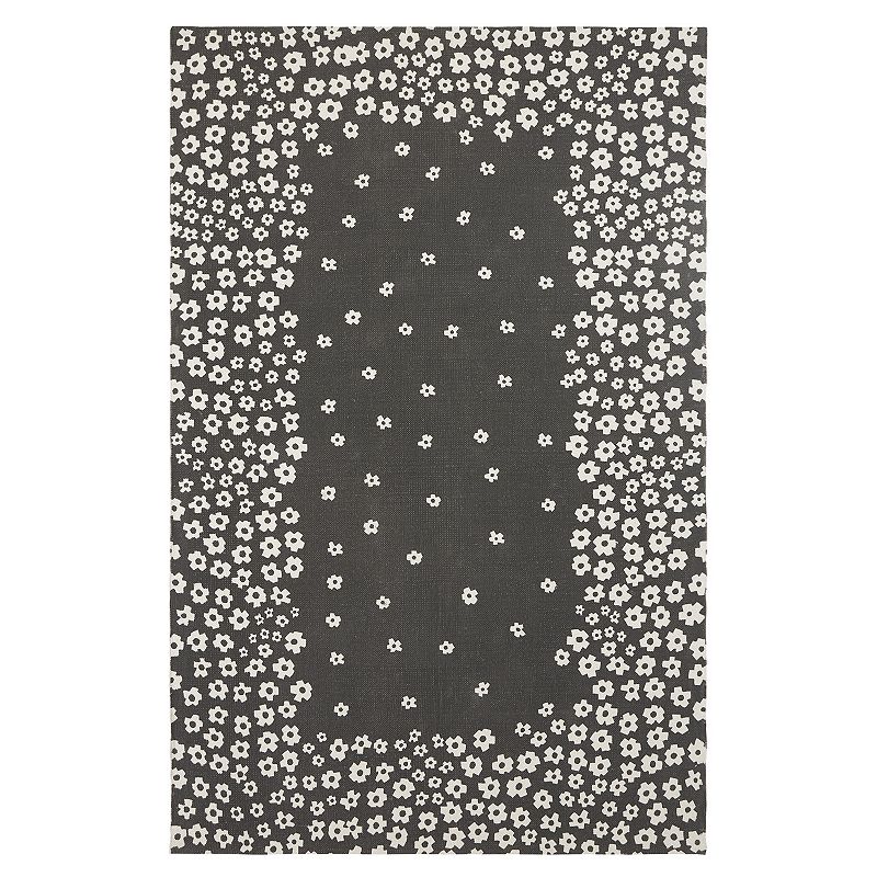 SUPERIOR Wildflower Textured Printed Cotton Area Rug, Black, 8X10 Ft