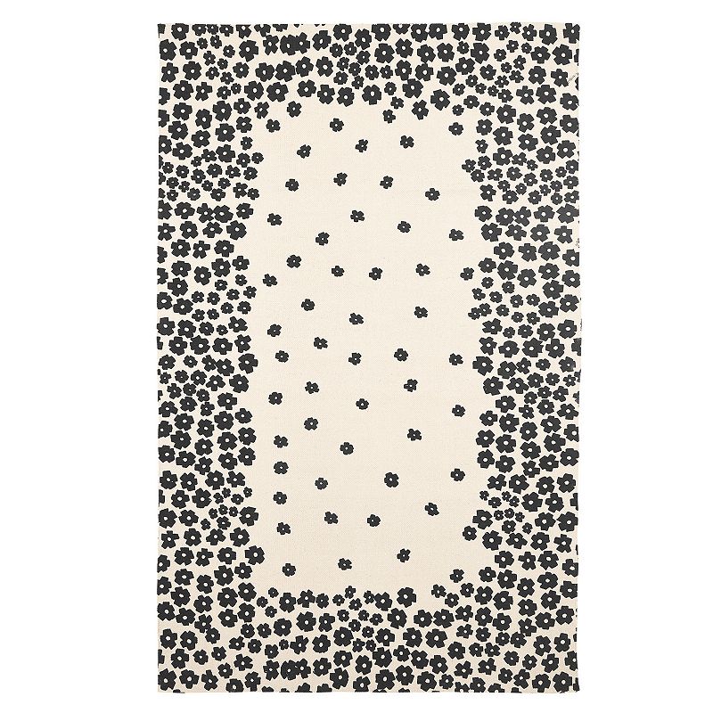 SUPERIOR Wildflower Textured Printed Cotton Area Rug, White, 5X8 Ft