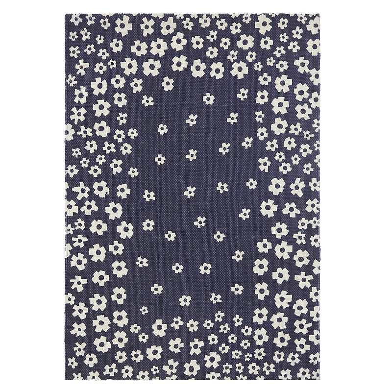 SUPERIOR Wildflower Textured Printed Cotton Area Rug, Blue, 5X8 Ft
