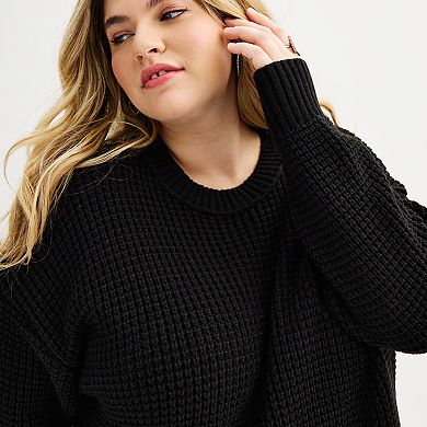 Juniors' Plus Size SO® Waffle Crewneck Sweater