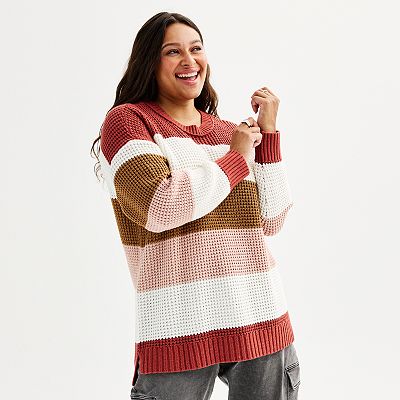 Juniors Plus Size SO Waffle Crewneck Sweater