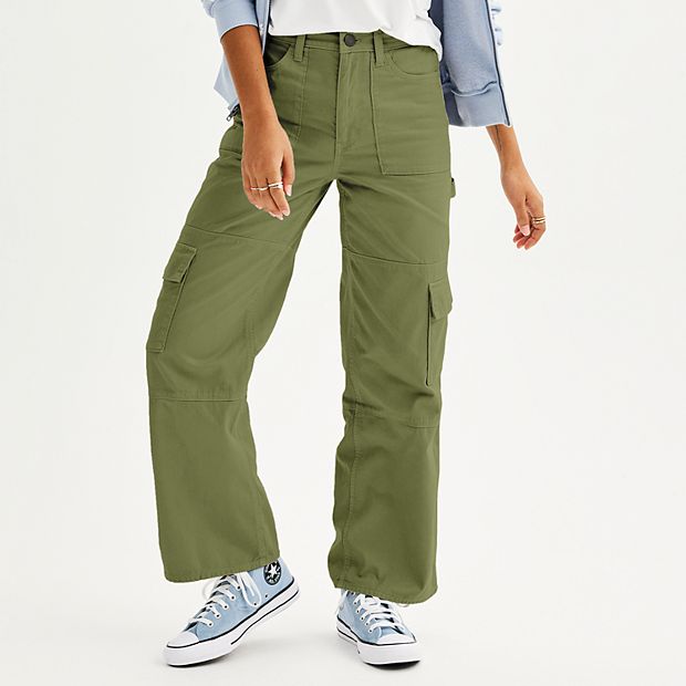 Juniors' So High-Rise Wide Leg Cargo Pants, Women's, Size: Large Long, Dark Green