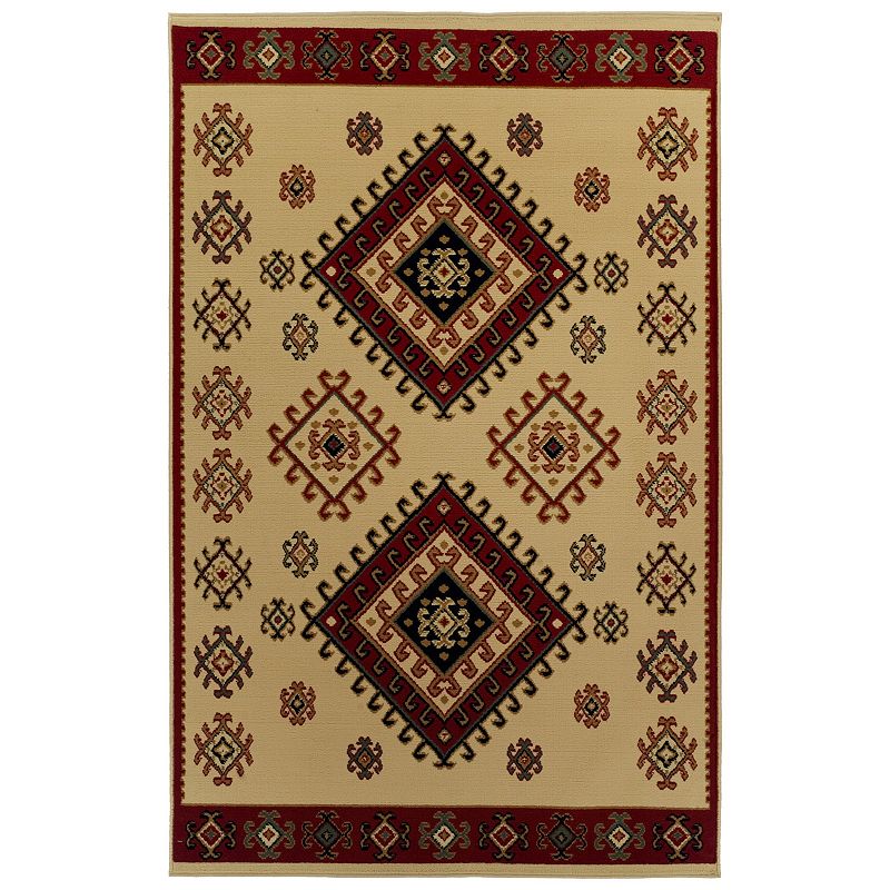 Superior Diamond Geometric Floral Bohemian Rustic Power-Loomed Indoor Area Rug  Ivory  8  x 10