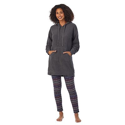 Women s Cuddl Duds Fleece Hooded Tunic Pajama Top and Pajama Leggings Sleep Set