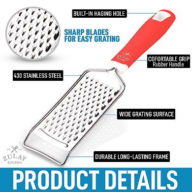 Zulay Kitchen Professional Stainless Steel Flat Handheld Cheese Grater