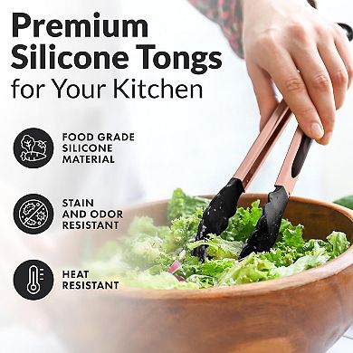 Zulay Kitchen Stainless Steel Kitchen Tongs with Silicone Tips - Se