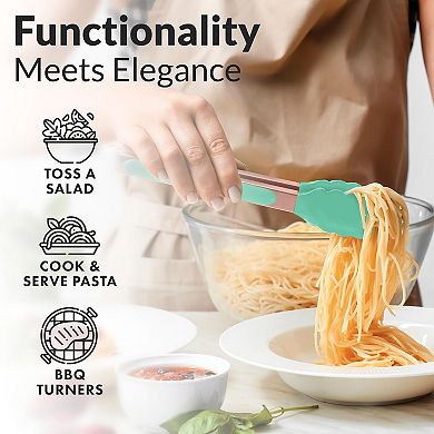 Zulay Kitchen Stainless Steel Kitchen Tongs with Silicone Tips - Se