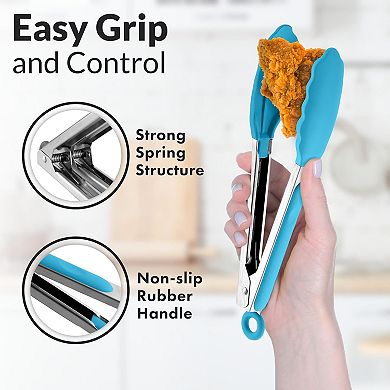 Zulay Kitchen Stainless Steel Kitchen Tongs with Silicone Tips - Se