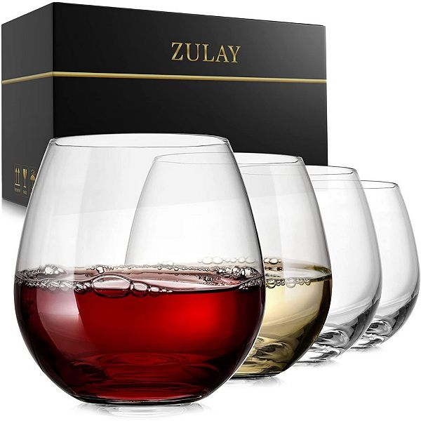Zulay Kitchen Stemless Wine Glasses Set