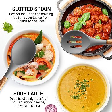 Zulay Kitchen 5 Piece Non-Stick Silicone Utensils Set with Authentic Acacia Wood Handles