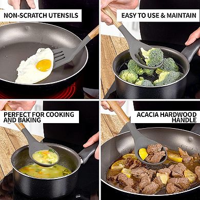 Zulay Kitchen 5 Piece Non-Stick Silicone Utensils Set with Authentic Acacia Wood Handles