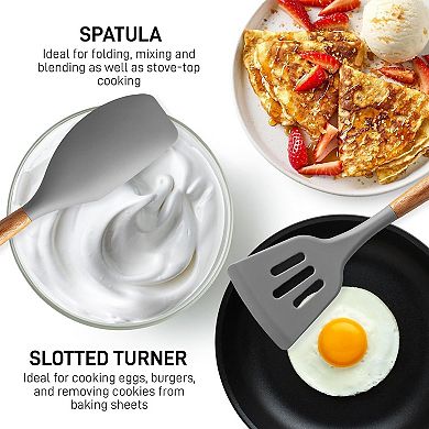 Zulay Kitchen 5 Piece Non-Stick Silicone Utensils Set with Authentic Acacia Wood Handles