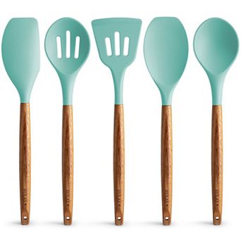 Zulay Kitchen 5 pc Non-Stick Silicone Utensils Set with Authentic Acacia Wood Handles