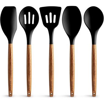 Zulay Kitchen 5 pc Non-Stick Silicone Utensils Set with Authentic Acacia Wood Handles