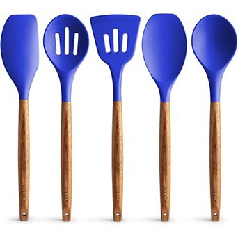 Zulay Kitchen 5 pc Non-Stick Silicone Utensils Set with Authentic Acacia Wood Handles