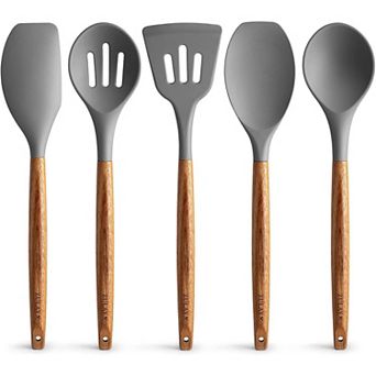 Zulay Kitchen 5 pc Non-Stick Silicone Utensils Set with Authentic Acacia Wood Handles