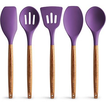 Zulay Kitchen 5 pc Non-Stick Silicone Utensils Set with Authentic Acacia Wood Handles