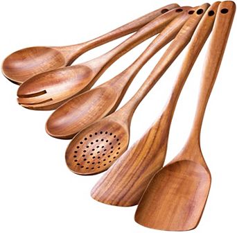 Zulay Kitchen Wooden Spoons for Cooking 6 pc