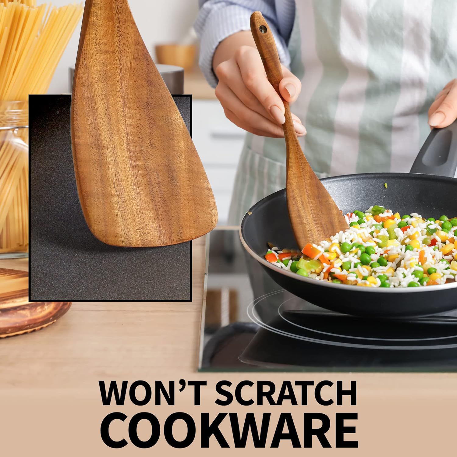 Zulay Kitchen Teak Cooking Spoon - Thumbnail 3