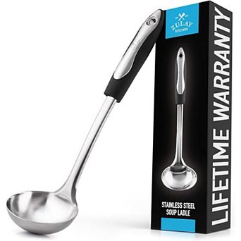 Zulay Kitchen Stainless Steel Soup Ladle with Black Handle