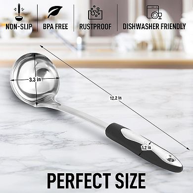 Zulay Kitchen Stainless Steel Soup Ladle with Black Handle