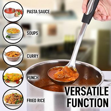 Zulay Kitchen Stainless Steel Soup Ladle with Black Handle
