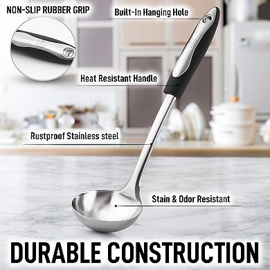 Zulay Kitchen Stainless Steel Soup Ladle with Black Handle