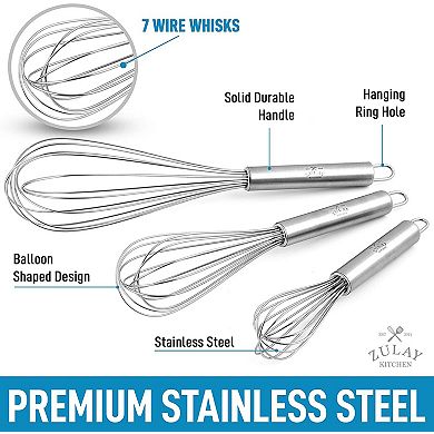 Zulay Kitchen Stainless Steel Whisk - Set of 3