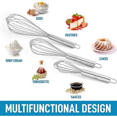 Zulay Kitchen Stainless Steel Whisk - Set of 3