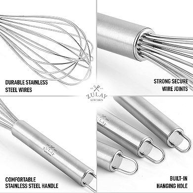 Zulay Kitchen Stainless Steel Whisk - Set of 3