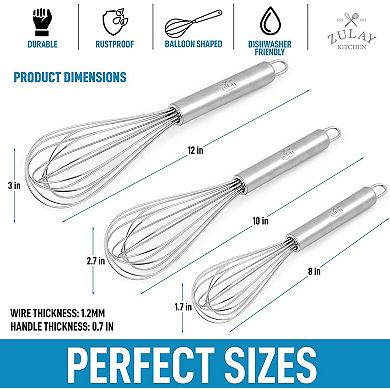 Zulay Kitchen Stainless Steel Whisk - Set of 3