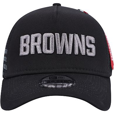 Men's New Era x Alpha Industries Black Cleveland Browns A-Frame 9FORTY Trucker Snapback Hat