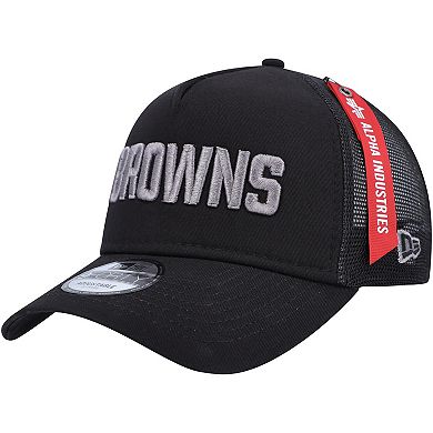 Men's New Era x Alpha Industries Black Cleveland Browns A-Frame 9FORTY Trucker Snapback Hat
