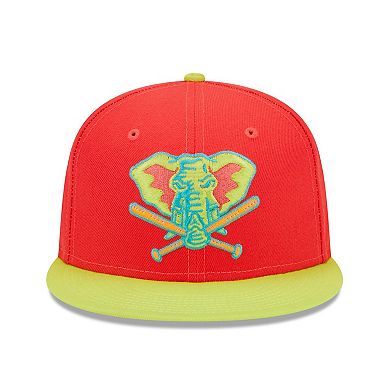 Men's New Era Red/Neon Green Oakland Athletics 40th Anniversary Lava Highlighter Combo 59FIFTY Fitted Hat