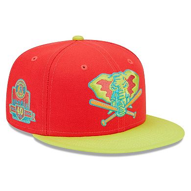Men's New Era Red/Neon Green Oakland Athletics 40th Anniversary Lava Highlighter Combo 59FIFTY Fitted Hat