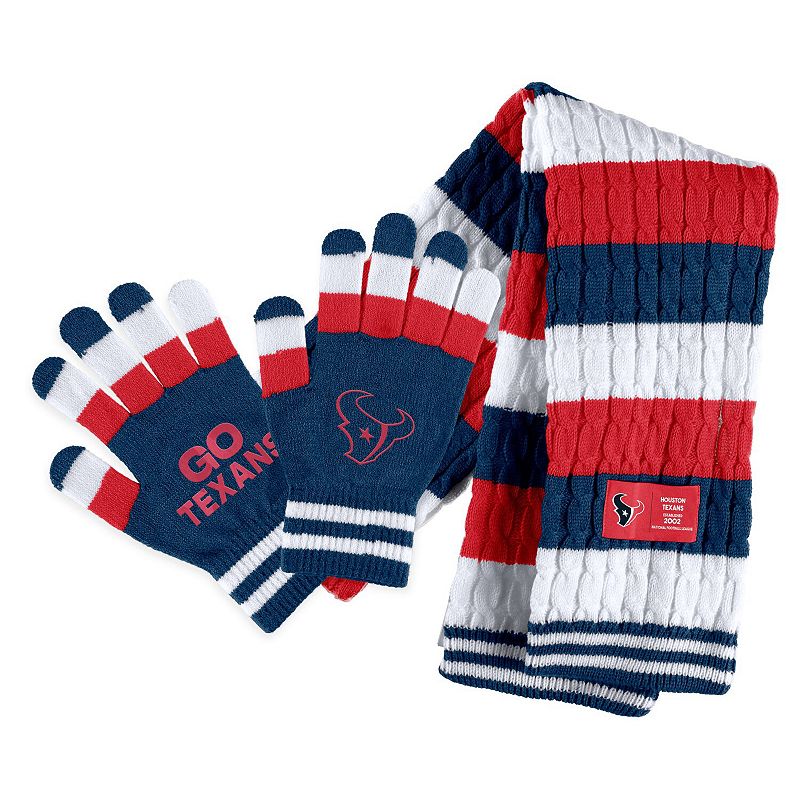 Womens WEAR by Erin Andrews Houston Texans Striped Scarf & Gloves Set, Mul