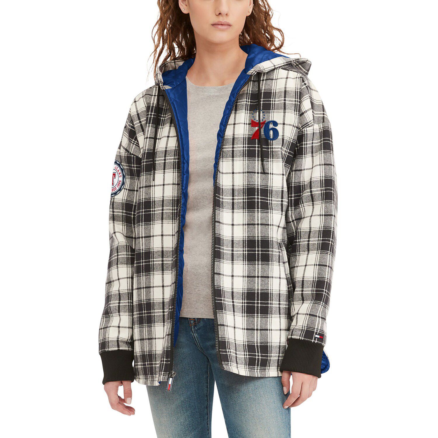 Tommy jeans plaid logo sweatshirt hot sale