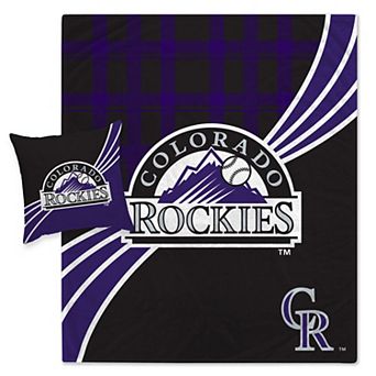 Colorado Rockies Plaid Wave Flannel Fleece Blanket & Pillow Combo Set