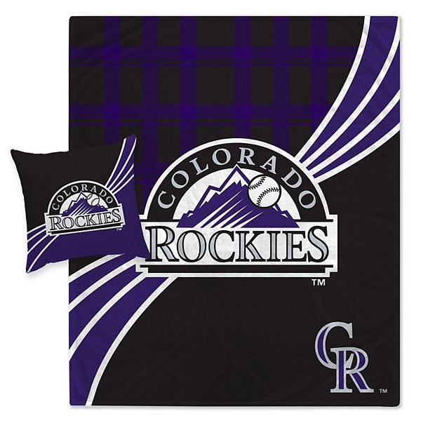 Colorado Rockies Plaid Wave Flannel Fleece Blanket & Pillow Combo Set